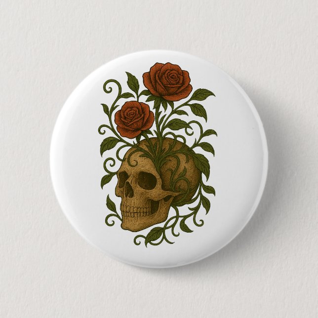 Macaron Rond 5 Cm Haunting Beauty Skull and Roses Halloween Art (Devant)
