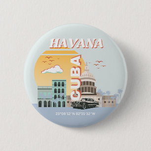 Macaron Rond 5 Cm Havana Cuba Art Vintage voyage