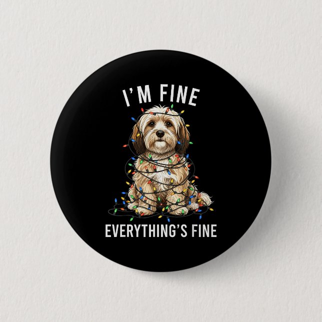 Macaron Rond 5 Cm Havanese Christmas I'm Fine Everything Is Fine  (Devant)