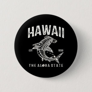 Macaron Rond 5 Cm Hawaï Tribal Requin Aloha lynésien Plage Hawaïenne