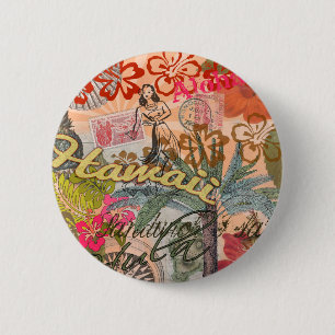 Macaron Rond 5 Cm Hawaii Hula Fleur Voyage Vintage