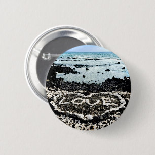 Macaron Rond 5 Cm Hawaii plage de sable noir amour corail coeur phot