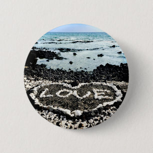 Macaron Rond 5 Cm Hawaii plage de sable noir amour corail coeur phot