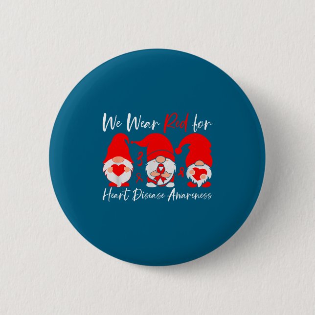 Macaron Rond 5 Cm Heart Disease Awareness Gnome  (Devant)