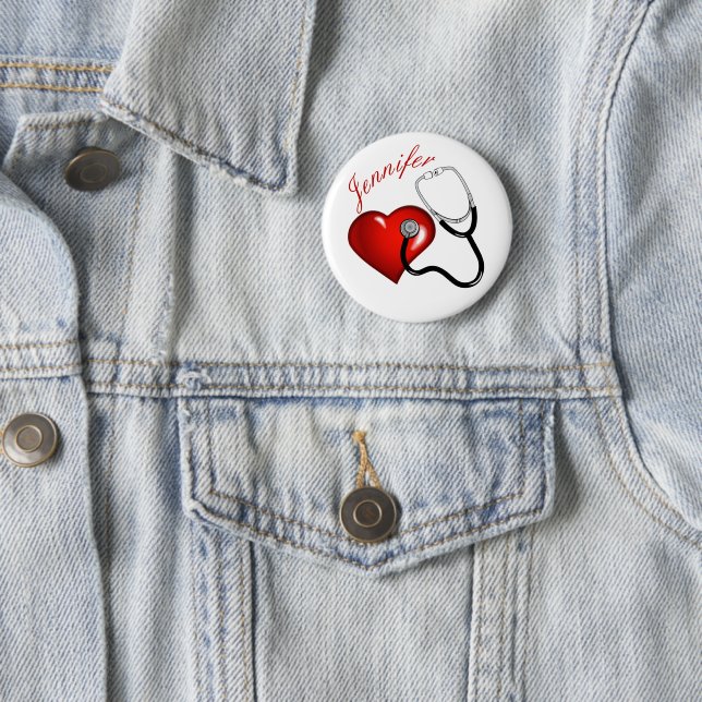 Macaron Rond 5 Cm Heart Stéthoscope Personalized Nurse Medical Butto (En situation)