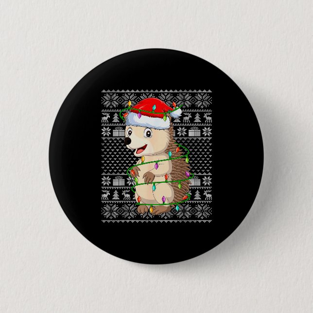 Macaron Rond 5 Cm Hedgehog Christmas Lights Ugly Sweater Funny Santa (Devant)