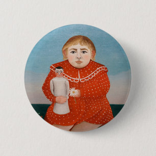 Macaron Rond 5 Cm Henri Rousseau - Enfant avec poupée