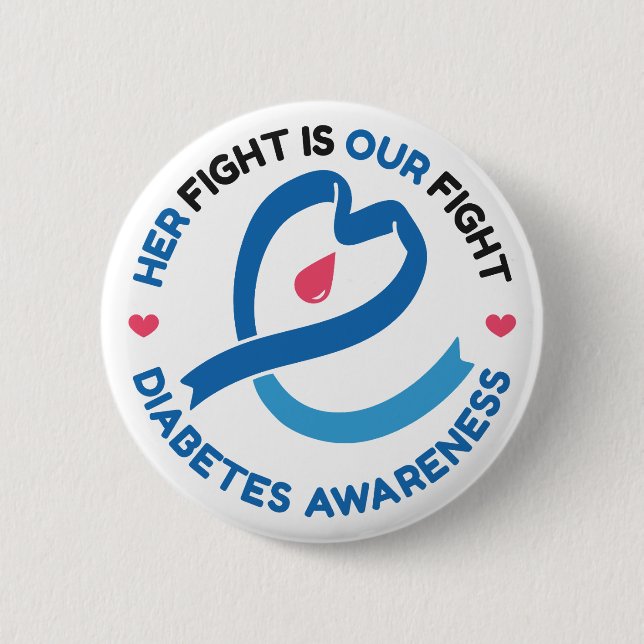Macaron Rond 5 Cm Her Fight Is Our Fight – Diabetes Awareness (Devant)