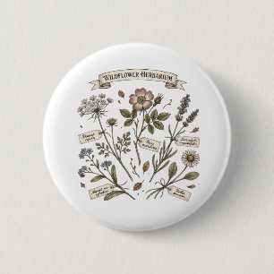 Macaron Rond 5 Cm Herbier de fleurs sauvages pressées Botanique vint