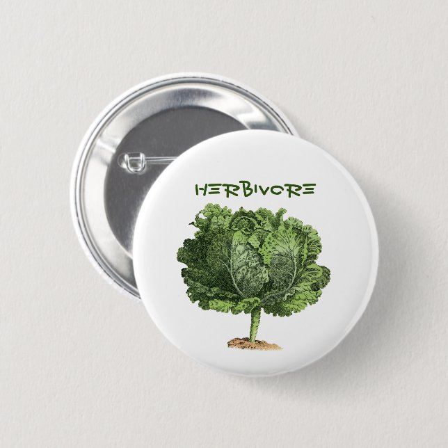 Macaron Rond 5 Cm Herbivore Vegan Végétarien Kale Pin Button (Devant & derrière)