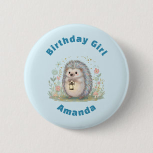 Macaron Rond 5 Cm Hérisson Mignon avec Bougie d'Anniversaire Fille