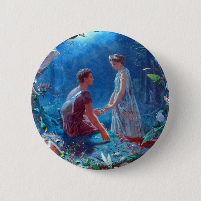 Macaron Rond 5 Cm Hermia et Lysander Le rêve d'une nuit d'été (Devant)