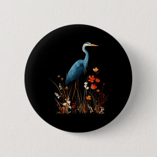 Macaron Rond 5 Cm Héron bleu floral fleur sauvage observation des oi