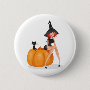 Macaron Rond 5 Cm Heureuse sorcière d'Halloween