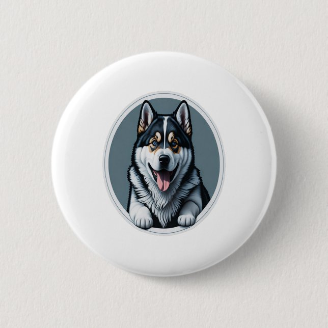 Macaron Rond 5 Cm heureux Alaskien Malamute Puppy (Devant)