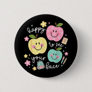 Macaron Rond 5 Cm Heureux de voir visage Hippie sourire Retour à l'é