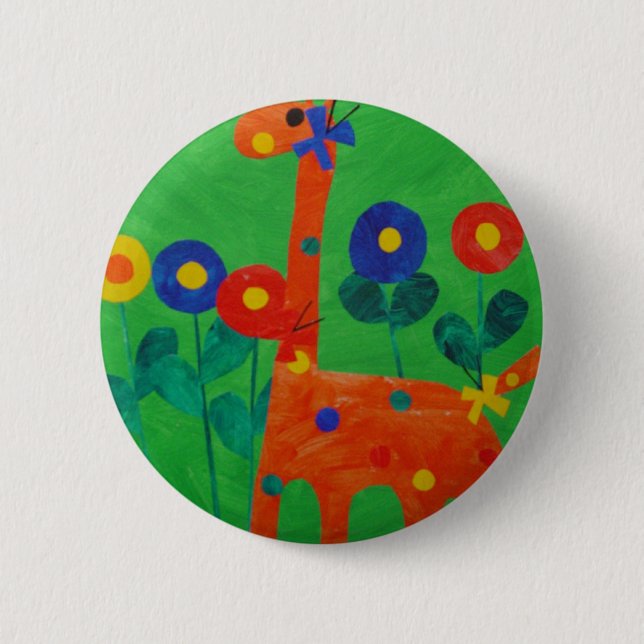 Macaron Rond 5 Cm Heureux le bouton de girafe (Devant)