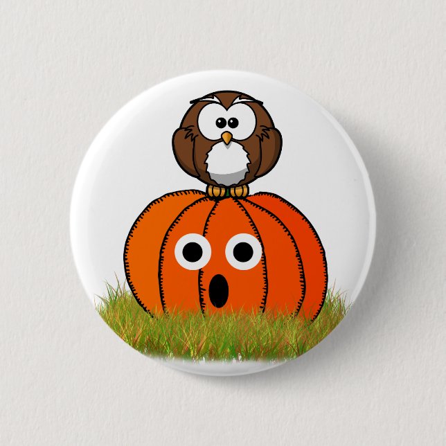 Macaron Rond 5 Cm Hialloween Citrouille et hibou rayé (Devant)