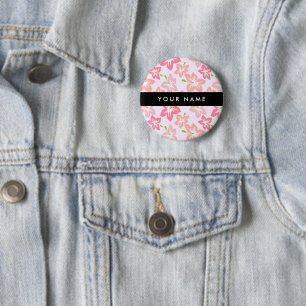 Macaron Rond 5 Cm Hibiscus rose, Fleurs roses, Votre nom