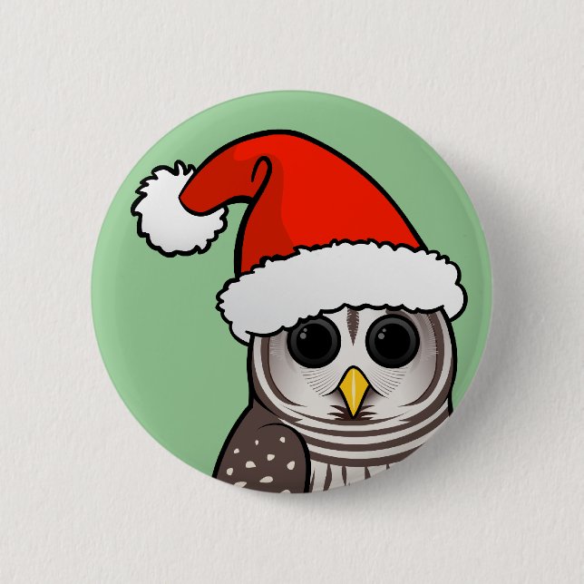 Macaron Rond 5 Cm Hibou barré Père Noël de Noël (Devant)