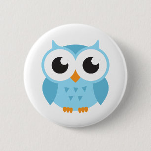Macaron Rond 5 Cm Hibou bleu mignon de bébé de bande dessinée
