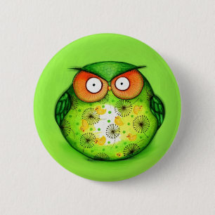 Macaron Rond 5 Cm Hibou drôle vert