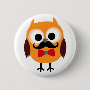 Macaron Rond 5 Cm Hibou masculin avec la moustache noire