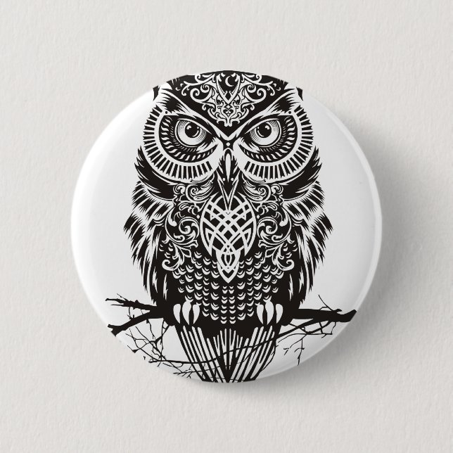 Macaron Rond 5 Cm Hibou noir (Devant)