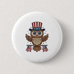 Macaron Rond 5 Cm Hibou patriotique Gravure vintage Graphique_1