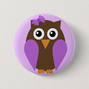 Macaron Rond 5 Cm Hibou pourpre et un bouton d'arc