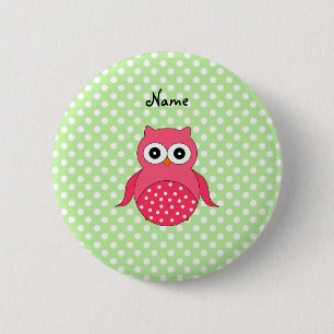 Macaron Rond 5 Cm Hibou rose mignon nommé personnalisé