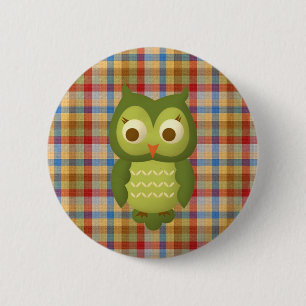 Macaron Rond 5 Cm Hibou sage