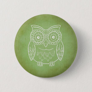 Macaron Rond 5 Cm Hibou vert