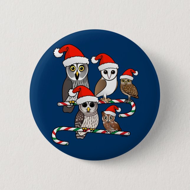 Macaron Rond 5 Cm Hiboux de Père Noël (Devant)