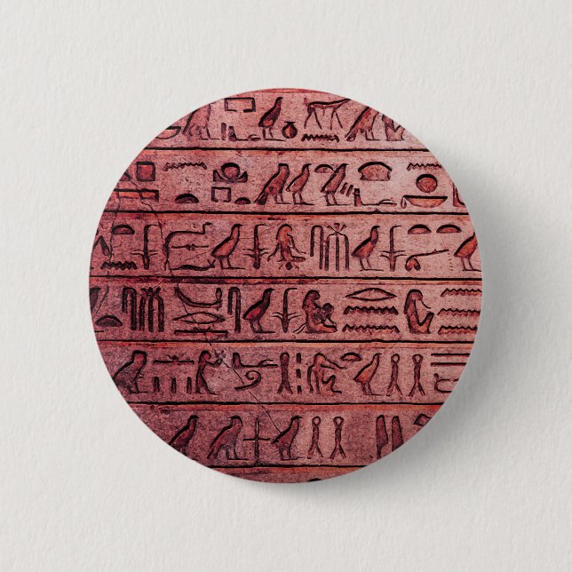Macaron Rond 5 Cm Hiéroglyphes égyptiens anciens Rouge (Devant)