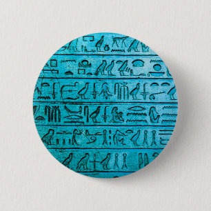 Macaron Rond 5 Cm Hiéroglyphes égyptiens antiques bleus