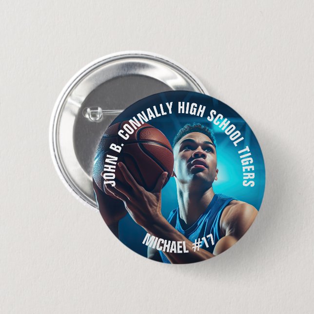 Macaron Rond 5 Cm High School Basketball Player Photo Spirit (Devant & derrière)