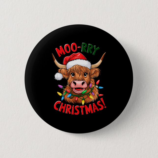Macaron Rond 5 Cm Highland Cow Christmas Pajama Moo Rry Cow Lover  (Devant)