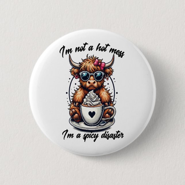 Macaron Rond 5 Cm Highland Cow Coffee, Coffee Cow (Devant)