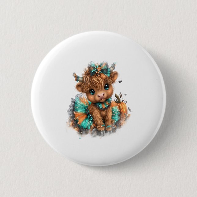 Macaron Rond 5 Cm Highland Cow Farm Halloween (Devant)