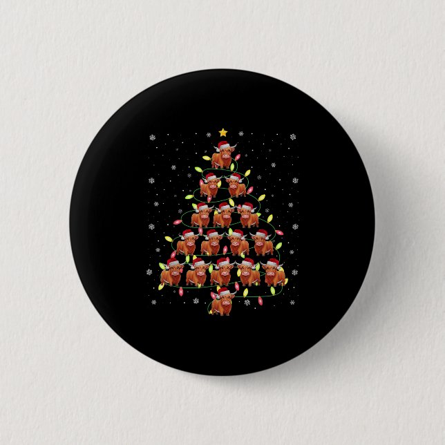 Macaron Rond 5 Cm Highland Cow Père Noël Christmas Tree Lights Ugly  (Devant)