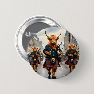 Macaron Rond 5 Cm Highland Harmony : Bagpipe Highland Cow Band