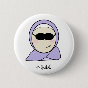 Macaron Rond 5 Cm Hijabi frais - fille musulmane islamique avec la