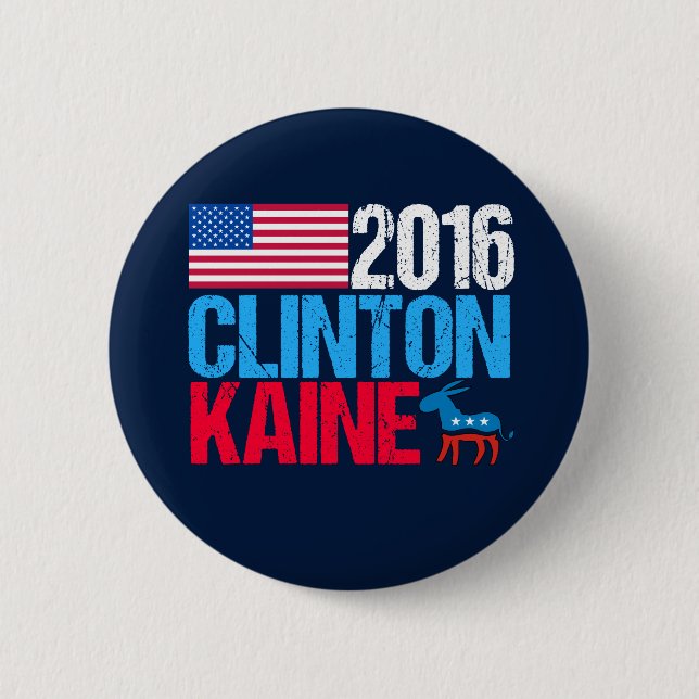 Macaron Rond 5 Cm Hillary Clinton Tim Kaine 2016 (Devant)