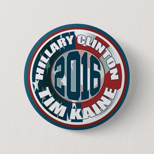 Macaron Rond 5 Cm Hillary Clinton Tim Kaine en 2016 (Devant)