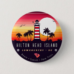 Macaron Rond 5 Cm Hilton Head phare SC Retro Sunset Souvenirs