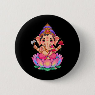 Macaron Rond 5 Cm Hindou Ganesha Puja Eléphant Dieu Inde Méditation