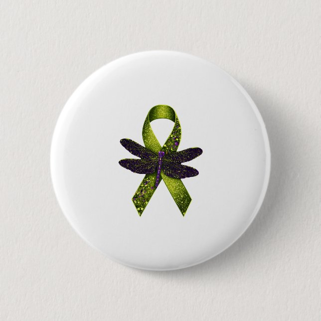 Macaron Rond 5 Cm Hippie Dragonfly Green Ribbon Cerebral Palsy Aware (Devant)
