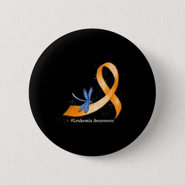 Macaron Rond 5 Cm Hippie Dragonfly Orange Ribbon Leukemia Sensibilis (Devant)