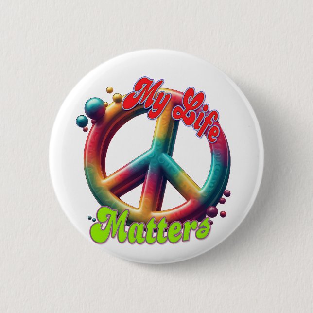 Macaron Rond 5 Cm Hippie Love Peace Life Matters Custom  (Devant)